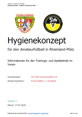 Hygienekonzept 2020 des SV Gommersheim
